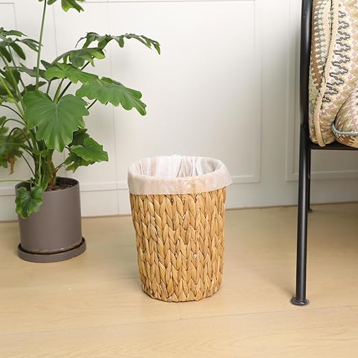 Wicker Waste Basket, Handwoven Water Hyacinth Trash Can Small Bathroom Trash - Image 5
