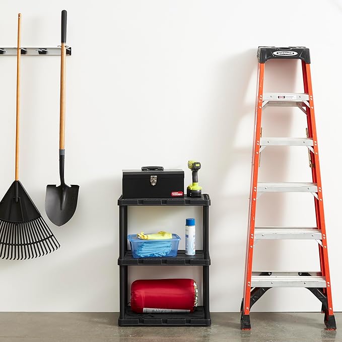 Gracious Living 4 Pack Light Duty Storage Shelves, Knect-A-Shelf 3-Shelf Ventilated Shelving Rack Organizer for Home, Garage, Basement, Laundry, Black - Image 2
