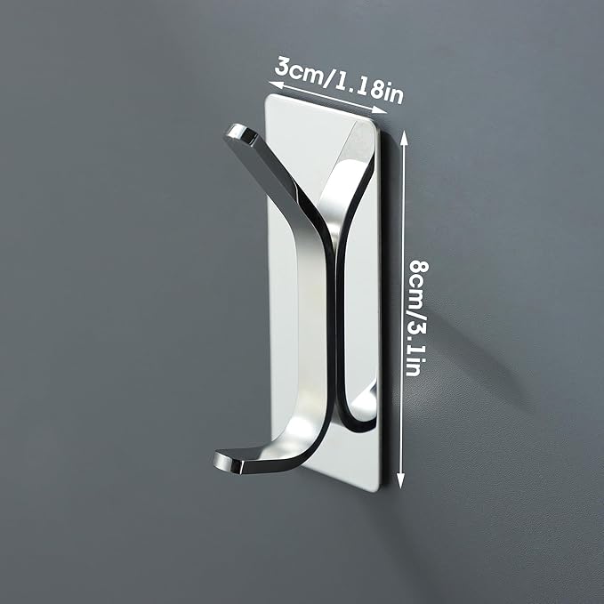 Taozun Polished Silver Towel Hooks 4pcs Stainless Steel Adhesive Hanging Hooks - Image 3