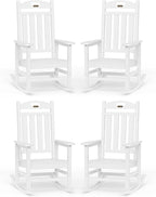 Oversized Rocking Chairs Outdoor Set of 4, High Back Porch Rocking Chair, HDPE All Weather Resistant Patio Chairs, 380lbs Weight Capacity, White by Suunyn