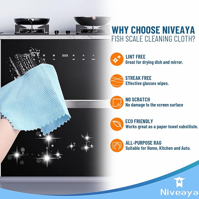 Niveaya 24 Pcs Fish Scale Streak Free Miracle Cleaning Cloth Easy Clean - Image 3