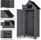 Outvita 70in Outdoor Storage Shed, Waterproof Wooden Garden Storage Cabinet with Lockable Door, Grey - Image 2