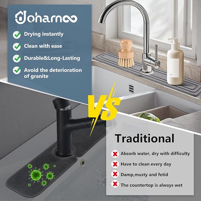 Faucet Mat for Kitchen Sink, Rapidly Absorbing Diatomite Fast Drying Stone - Image 6