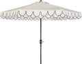 SAFAVIEH 9ft Outdoor Patio Umbrella, Round, Valance, Ivory & Black Trim, Auto Crank Tilt, UV Resistant for Deck, Backyard, Poolside (PAT8006E) by SAFAVIEH