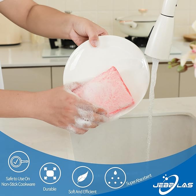 JEBBLAS Bamboo Natural Absorbent Sponges Kitchen Cleaning Sponges Reusable Dish - Image 3
