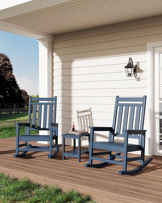 GarveeLife Poly Lumber Rocking Chair Outdoor - HDPE High Back Porch Rocker Chairs for Adults - All Weather Resistant Furniture for Patio - Navy Blue - Image 7