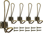 Wire Coat Hooks Heavy Duty, 5 Pack Vintage Wall Hooks Double Metal Hangers by Mokife