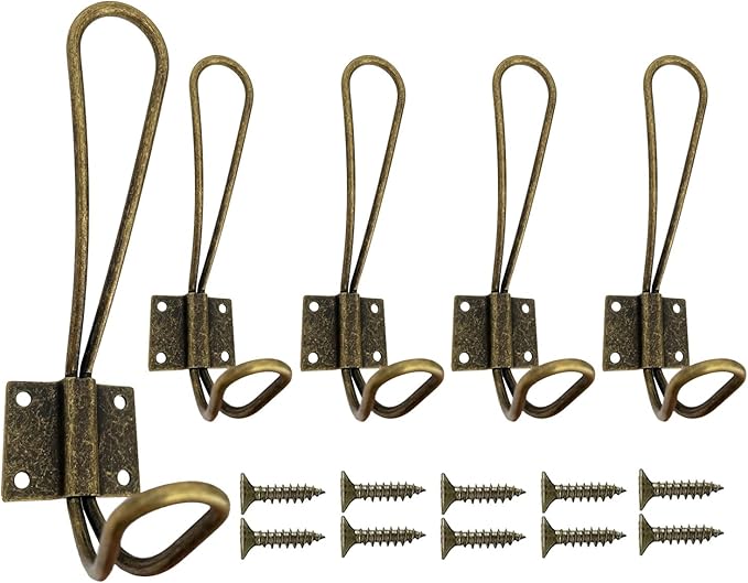 Wire Coat Hooks Heavy Duty, 5 Pack Vintage Wall Hooks Double Metal Hangers by Mokife