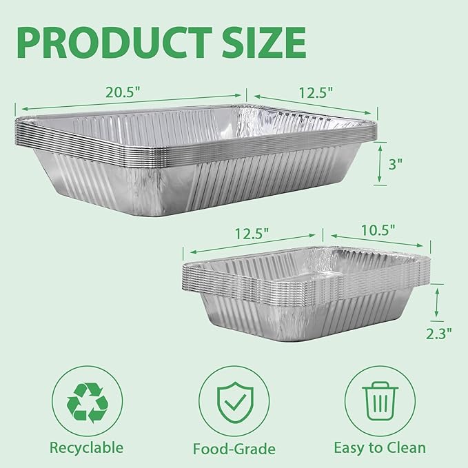 Aluminum Foil Pans 20 Pack, 9x13 10 Pack, 21x13 10 Pack, Disposable Full Size - Image 2