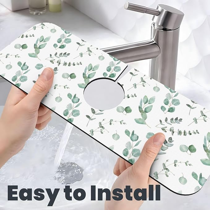 Watercolor Sage Green Grass Leaves Kitchen Sink Splash Guard Faucet Mat Super - Image 6