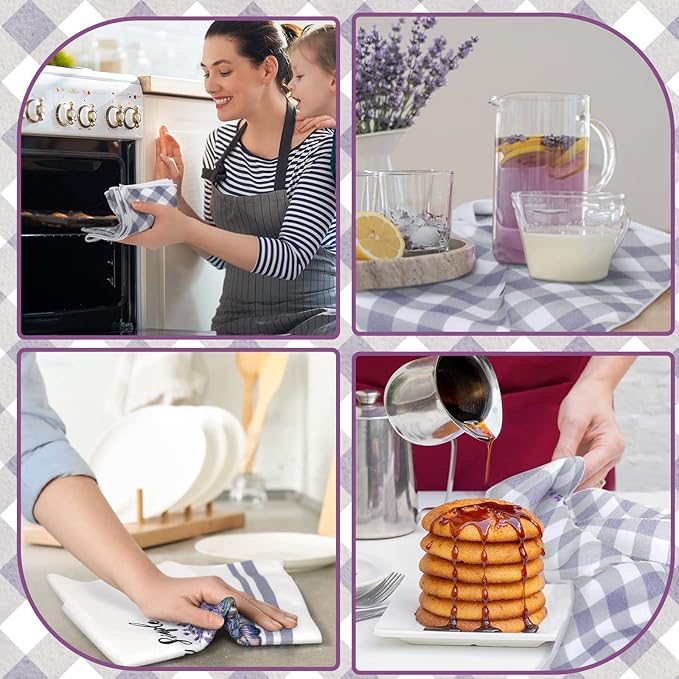 Set of 6 Lavender Kitchen Towels Purple Floral Dishtowels Rustic Absorbent - Image 5