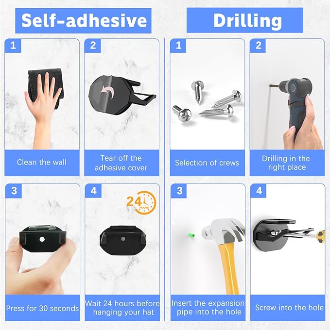 16 Pack Adhesive Hat Hooks for Wall, Strong Hat Rack for Baseball Caps - Image 6