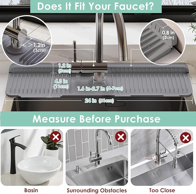 24 Inch Silicone Faucet Mat for Kitchen Sink Splash Guard - Image 2