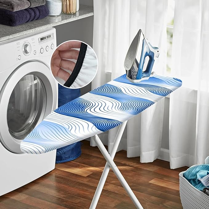 Nuxovilar Blue and White Flowing Wave Lines Ironing Board Cover, This Cover - Image 6