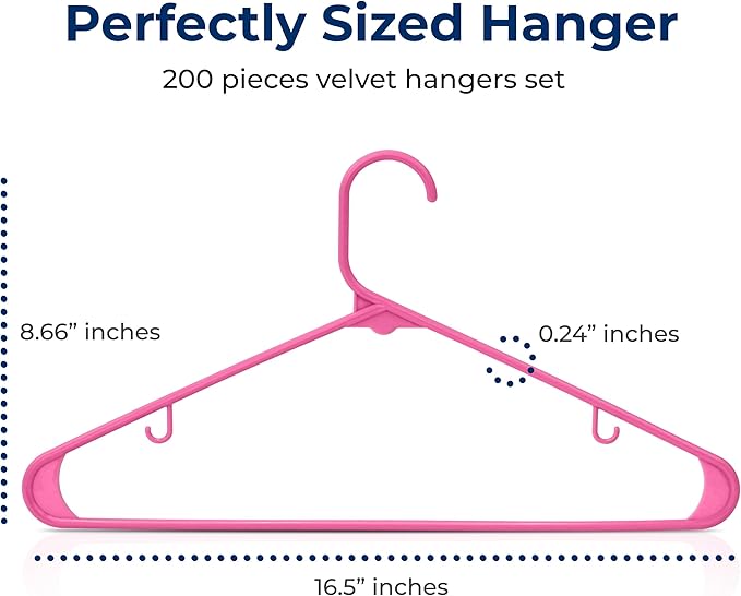 SereneLife 200 Pink Plastic Hangers Non-Slip Heavy Duty Coat and Clothes Hanger - Image 2