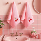2 Pcs Cherry Hand Towels Light Pink Bathroom Decor 14x29 Inch Embroidered 100% - Image 6