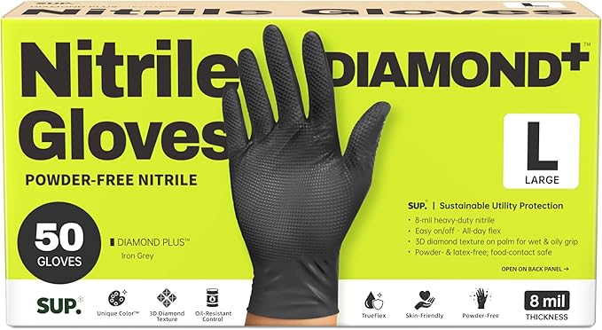 SUPER+ HEAVY DUTY Nitrile Gloves 8 Mil Diamond Texture Disposable Chemical by Super