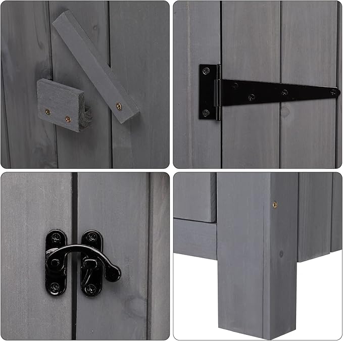 Outvita 70in Outdoor Storage Shed, Waterproof Wooden Garden Storage Cabinet with Lockable Door, Grey - Image 3