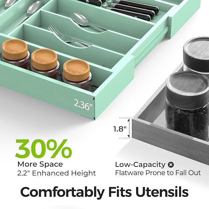 Bamboo Kitchen Drawer Organizer, Expandable Silverware Organizer - Image 3