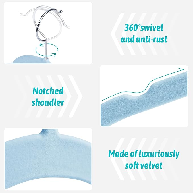 Velvet Hangers 50 Pack – Slim Non-Slip Flocked Clothes Hangers - Image 2