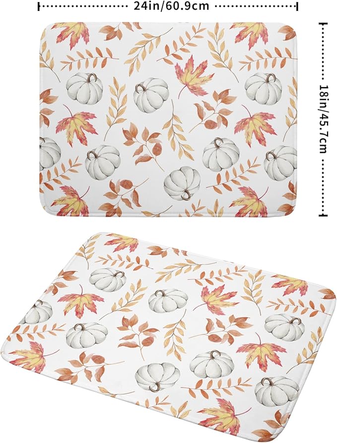 Fall Dish Drying Mat for Kitchen Counter Autumn White Pumpkins Maple Leaves - Image 2