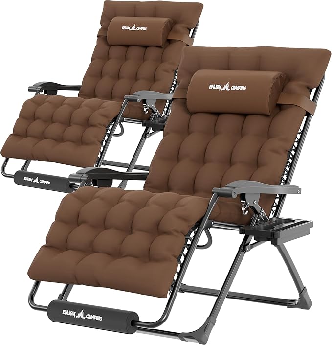 UDPATIO Oversized Zero Gravity Chair Chairs, Patio Recliner, Foldable Heavy Duty Reclining with Adjustable Headrest, Removable Cushion, Cup Holder & Foot Rest for Outside Camping Office Indoor by UDPATIO
