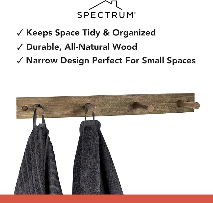 Spectrum Coat Rack Wall Mount 4 Peg Wooden Pegs Organizer - Image 3