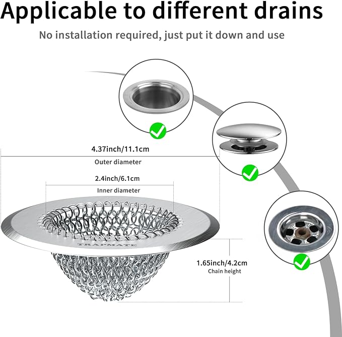 TRAPMATE Tub Stopper, Reversible Bathtub Drain Hair Catcher & Stopper, Ultra - Image 7