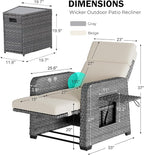 Restland Outdoor Recliner with Independent Adjustable Back & Footrest Wicker Patio Reclining Chair with Flip Table Comfortable Lounge Chair & Thick Cushion for Deck, Porch (3 Piece, Beige) - Image 2
