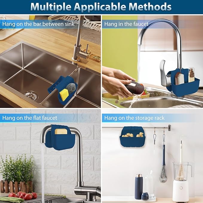 Sponge Holder for Kitchen Sink, Silicone Sink Saddle Caddy Organizer Rack - Image 5