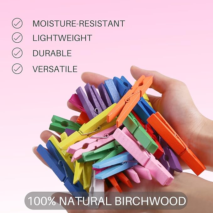 Clothes Pins, Colored Clothespins 50 PCS 2.9" Natural Birchwood Close Pins - Image 2