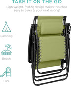 Best Choice Products Folding Zero Gravity Outdoor Recliner Patio Lounge Chair w/Adjustable Canopy Shade, Headrest, Side Accessory Tray, Textilene Mesh - Dusty Green - Image 7