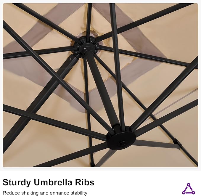 PURPLE LEAF 11.5' X 11.5' Telescopic Patio Umbrella with Base Included Lifting Cantilever Offset Square Large Umbrella for Pool Outdoor Patio Deck Garden Beige - Image 8