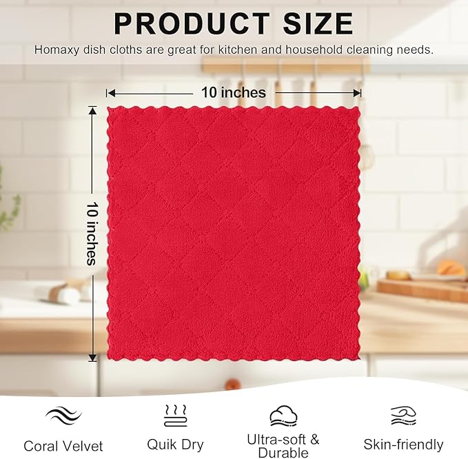 Homaxy 24 Pack Kitchen Dish Cloths, Super Soft and Absorbent Coral Velvet Dish - Image 5