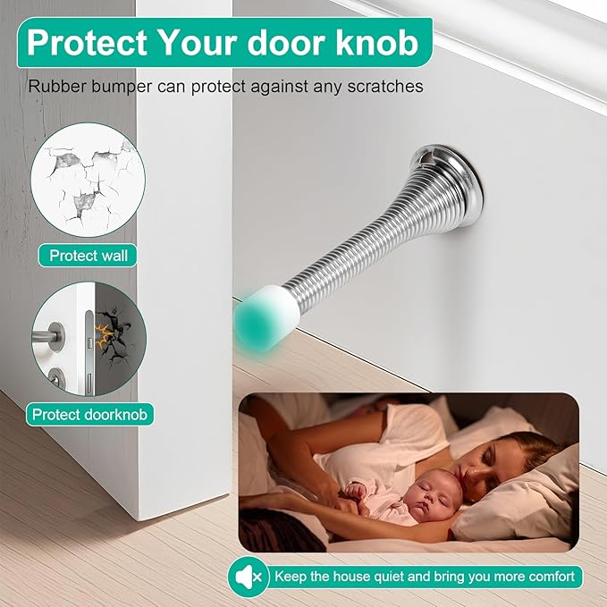 12 Pack Spring Door Stops, 3-1/4" Heavy Duty Wall Mount Door Stoppers, Flexible - Image 6