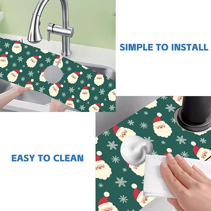 Christmas Kitchen Sink Splash Guard Mat Santa Claus and Snowflakes Sink Splash - Image 5