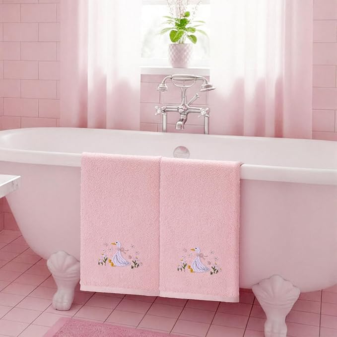 2 Pcs Silly Goose Hand Towels Blush Pink Bathroom Decor 14x29 Inch Embroidered - Image 6