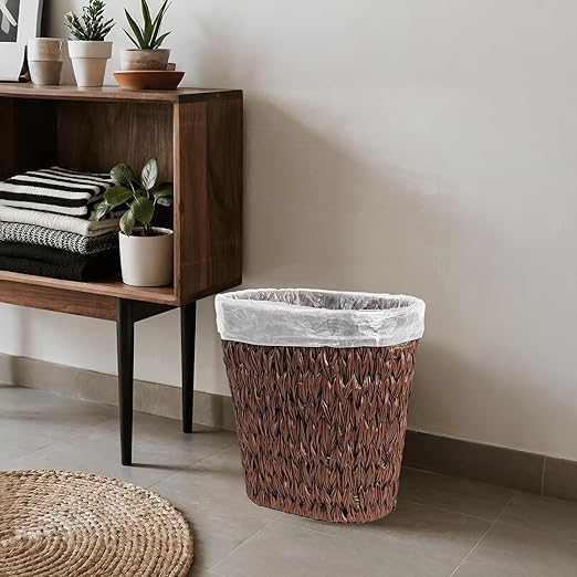 Wicker Trash Can, Waterproof Bathroom Waste Basket, Plastic Wicker Woven Waste - Image 8