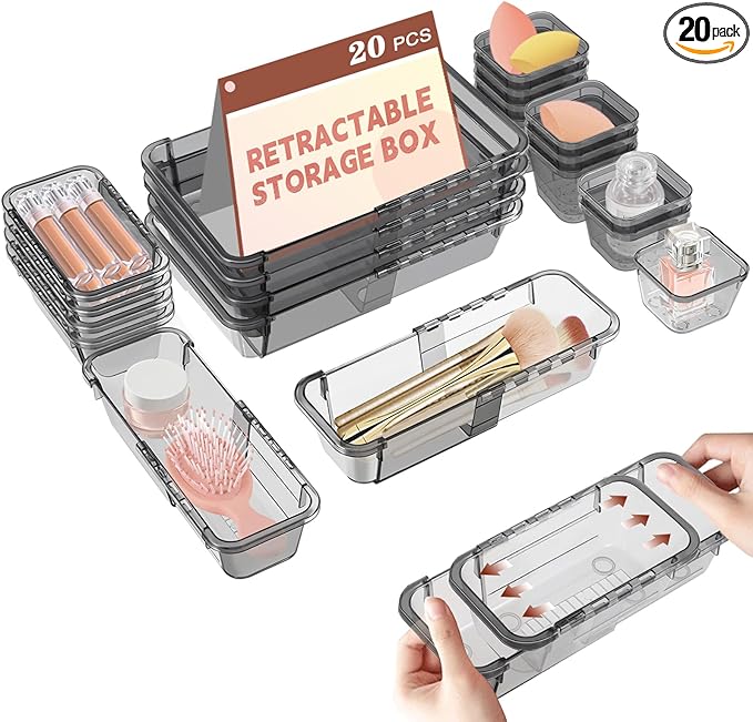 20 Pcs Clear Drawer Organizer, Adjustable Drawer Storage Box, 3-Size Desk by Hiitytin