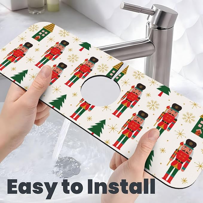 Nutcracker Christmas Tree Snowflakes Kitchen Sink Splash Guard Faucet Mat Super - Image 6