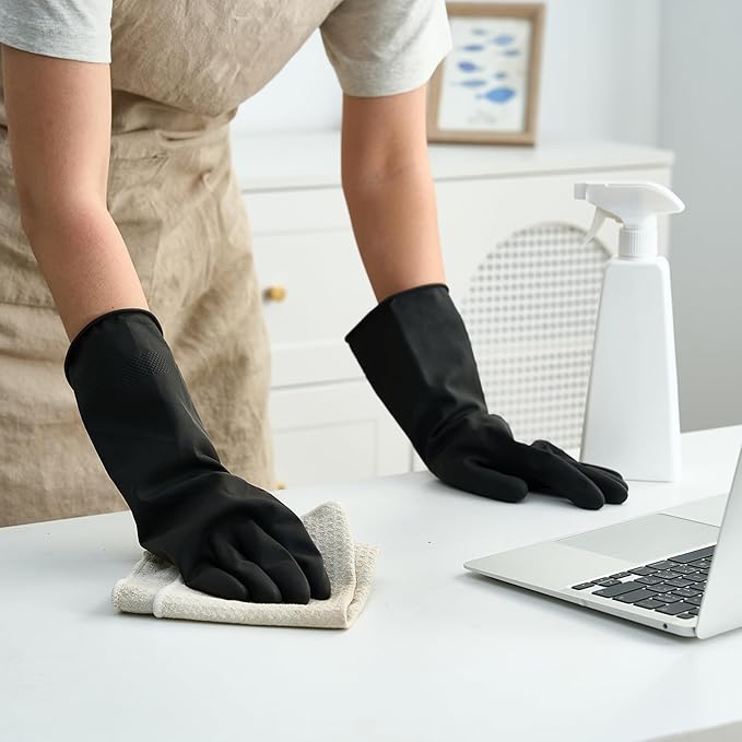 Bamllum 4 Pairs Black Rubber Dishwashing Gloves - Image 4