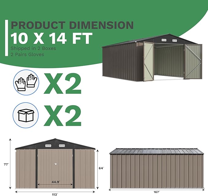 Patiowell 10x14 FT Outdoor Storage Shed, Large Metal Garden Shed with Lockable Door and Sloping Roof, Outside Steel Utility Tool Sheds for Backyard Lawn Garden Patio, Brown - Image 6