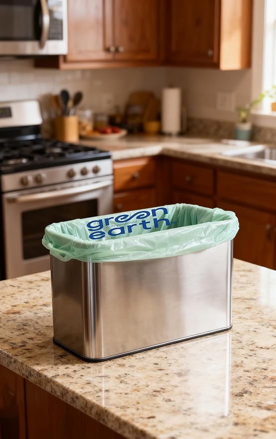 Green Earth Compostable Bags for Countertop Compost Bins, 1.2 Gallon, Extra - Image 2