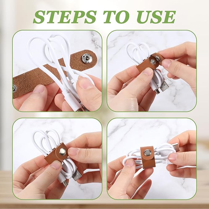 10 PCS Leather Cable Organizers, Leather Travel Cords Storage Organizers Snap - Image 6