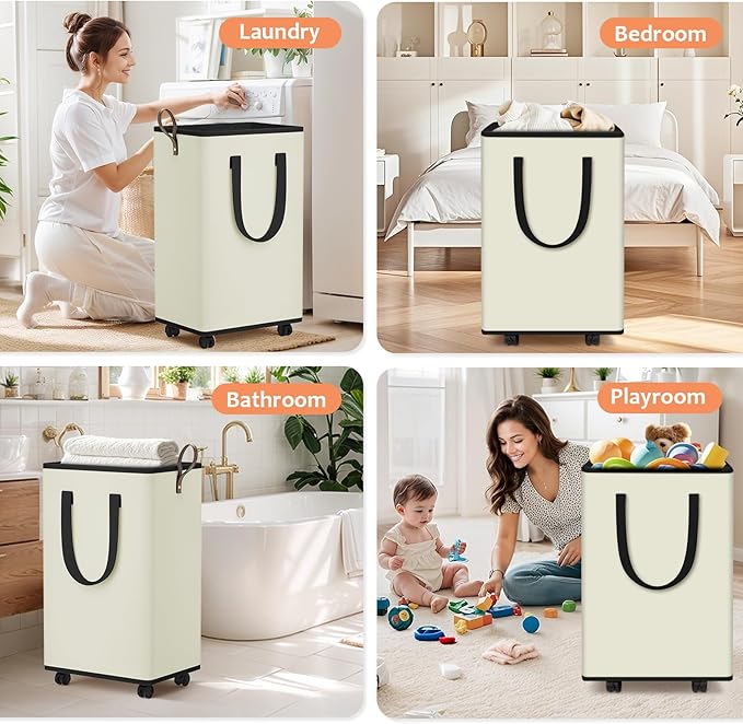 Laundry Basket with Wheels, Collapsible Laundry Baskets, Laundry Hamper with - Image 7
