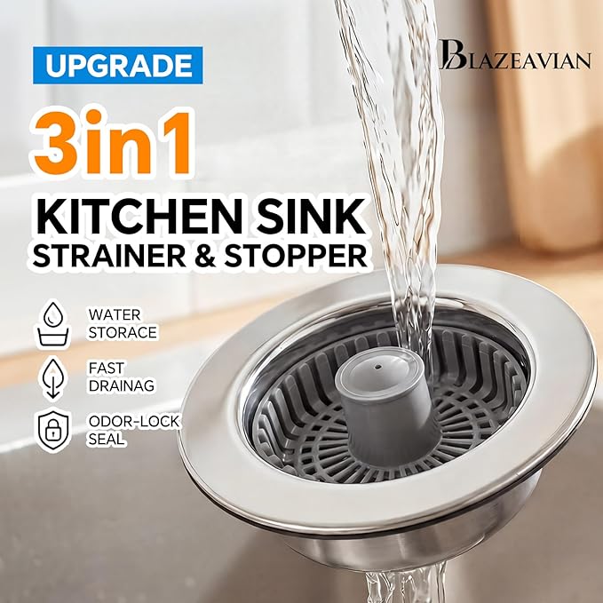 Kitchen Sink Stopper, 3 in 1 Pop Up Kitchen Sink Drain Strainer, - Image 2