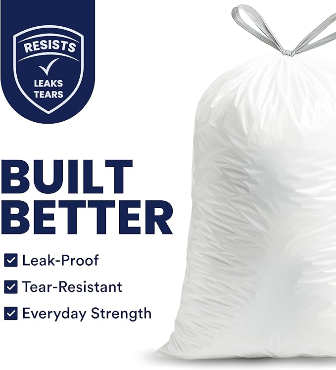 Plasticplace 4 Gallon White Drawstring Trash Bags, – 0.7 Mil Leak-Proof Garbage - Image 2