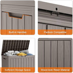45 Gallon Resin Deck Box, Lockable Patio Outdoor Storage Box for Furniture, Garden Tools and Tools Storage, Waterproof Outside Storage Boxes - Grey - Image 3
