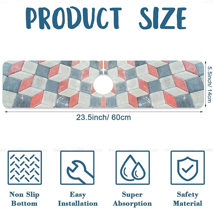 Red Gray Tile Kitchen Sink Splash Guard Faucet Mat Red White Diamond Super - Image 2
