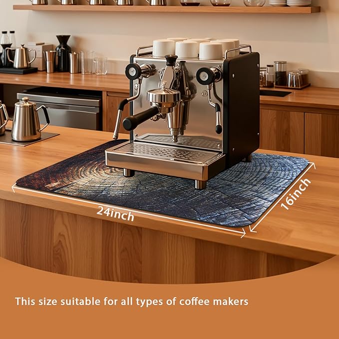 Coffee Bar Mat 24x16 Inch, Wood Grain Stump Design, Absorbent Hide Stain Rubber - Image 2